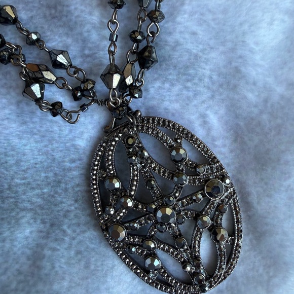 Monet Black and Silver Beaded Necklace - Picture 1 of 7